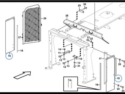 Volvo radiator side hatch for Volvo L150E, L150F, L180F, L220F, L180E and L220E.