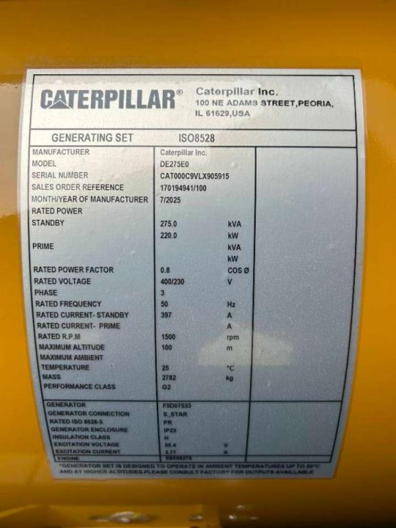 CAT DE275E0 - C9 - 275 kVA Generator - DPX-18020 Foto 6