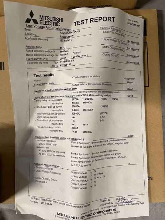 Mitsubishi Circuit breaker 2500A - AE2500-SW 3P - DPX-12648 Foto 12