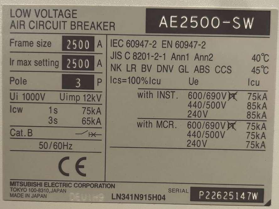 Mitsubishi Circuit breaker 2500A - AE2500-SW 3P - DPX-12648 Foto 6