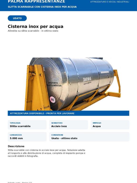 CISTERNA SCARRABILE INOX Cisterna (attrezzatura) Foto 1
