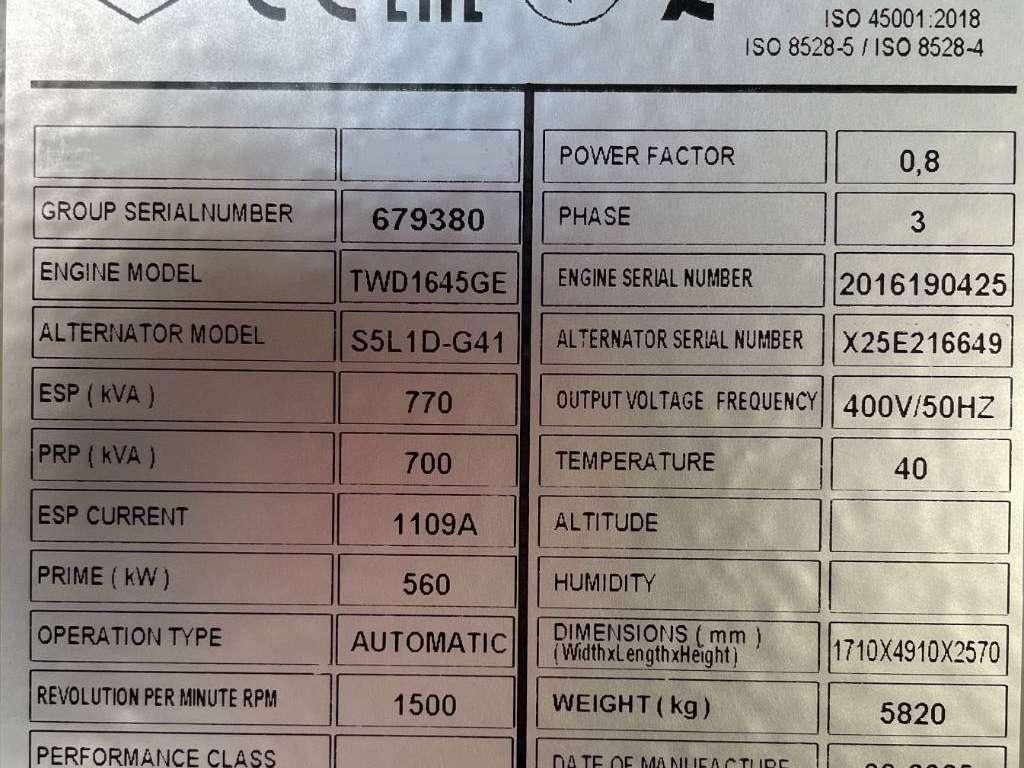 Volvo TWD1645GE - 770 kVA Generator - DPX-18885 Foto 6