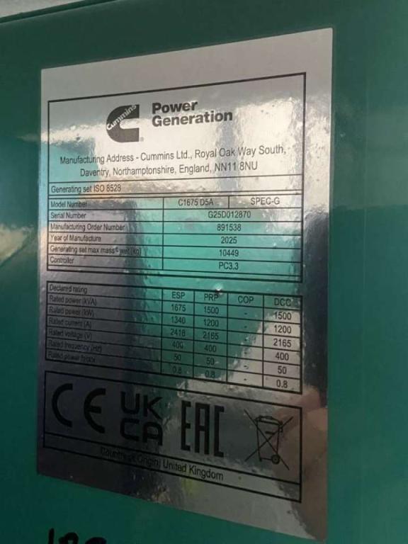 Cummins C1675D5A - 1.675 kVA Generator - DPX-18534-O Foto 6