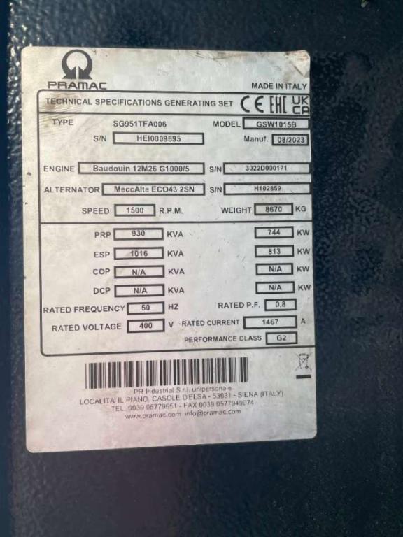 Pramac GSW1015B - 1016kVA Used Generator - DPX-12660 Foto 6