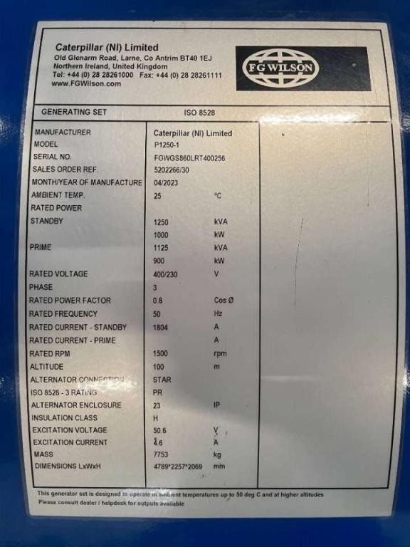 FG Wilson P1250-1 - 1250 kVA Surplus Genset - DPX-25089 Foto 6