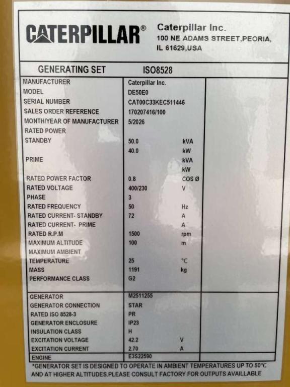 Caterpillar DE50E0 - 50 kVA Generator - DPX-18006 Foto 6