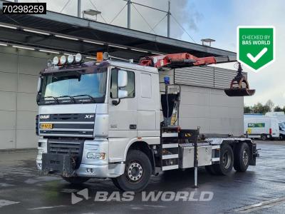Daf XF105.410 XF 6X2 NL-Truck HMF 1643 Z2 Crane 24T Container system Lift+Steering-Axle Euro 5 in vendita da BAS World B.V.