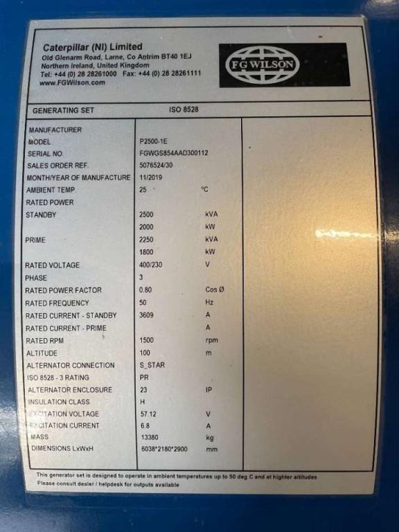 FG Wilson P2500-1E - 2500 kVA Surplus Genset - DPX-25085 Foto 6